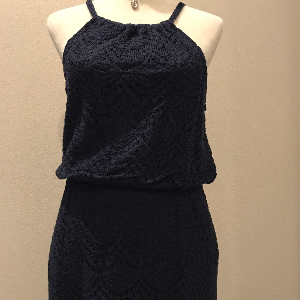 Donated* Blue Crochet Halter Maxi Dress